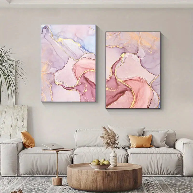 3 Pieces Pink Purple Golden Marble Wall Posters