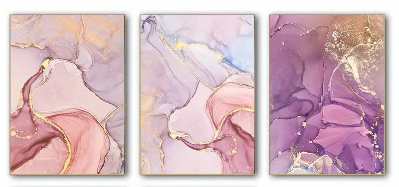 3 Pieces Pink Purple Golden Marble Wall Posters