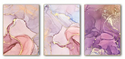 3 Pieces Pink Purple Golden Marble Wall Posters